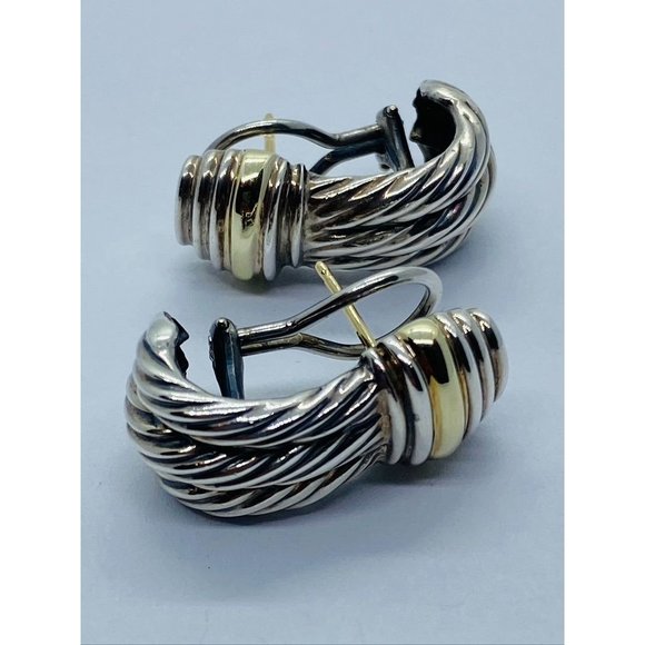 David Yurman Triple Cable Two-toned Pierced Hinge Clip Earrings 14K Sterling 925